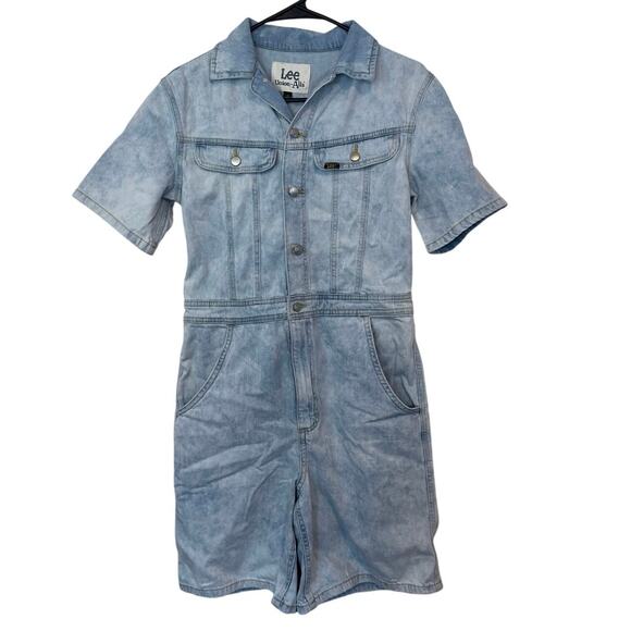 Lee Vintage Modern Women’s Acid Wash Denim Short Union-Alls Romper Size XS - Picture 1 of 11
